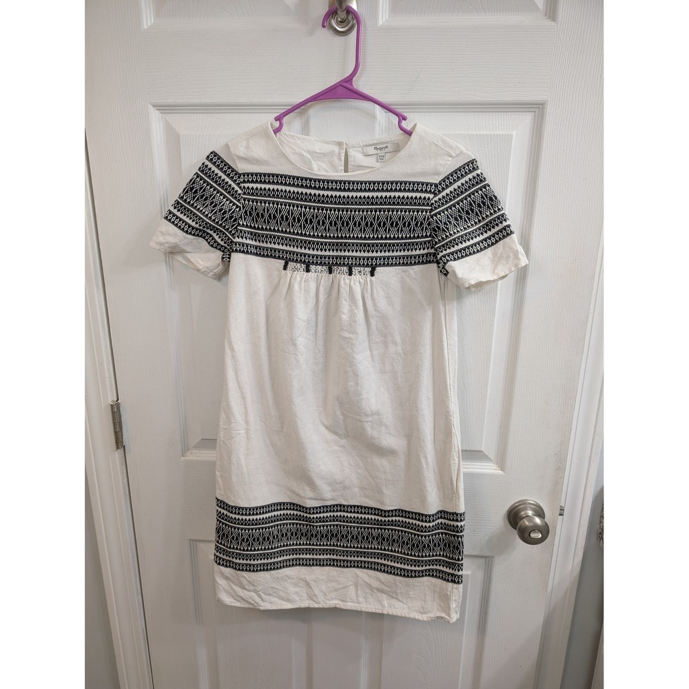 Madewell Cabana Jacquard Embroidered Dress Womens White Black Pockets - Size XXS